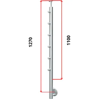 Zábradlí Hahn Steel Konfigurátor - nerezový sloupek O42,4mm - 6 x výplň O12mm - vnější, AISI 304 - brus, boční kotvení Typ držáku madla: Model 0718.242 - kulaté madlo ⌀42,4mm, Výška sloupku - nad podlahou: 1100mm, Parametry sloupku pod úrovní podlahy: 60*170mm