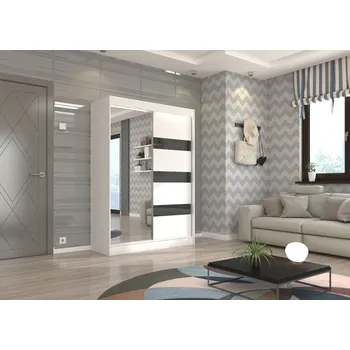 Šatní skříň Šatní skříň s posuvnými dveřmi Toura - 150 cm Barva: Bílá + Černý Lacobel