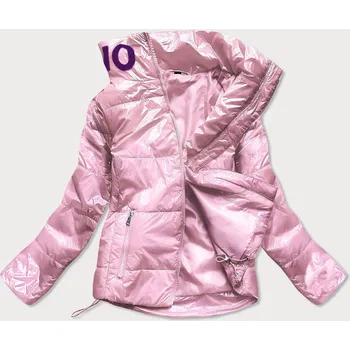 Krátká růžová prošívaná dámská bunda se stojáčkem (B9567) odstíny růžové XXL (44)