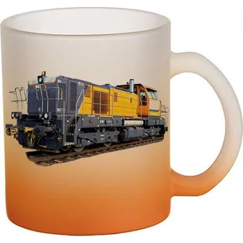 Skleněný hrnek s lokomotivou 741.726 (hrneček s lokomotivou vlakem matné sklo)