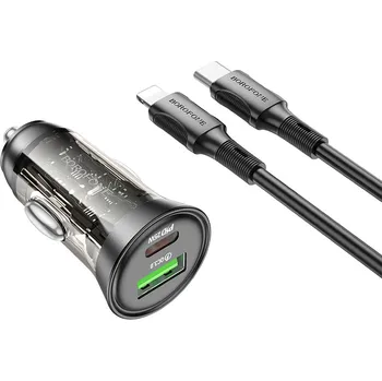 Rychlonabíječka do auta Borofone BZ26A vč. datového kabelu Lightning Dual 43W průhledná-černá