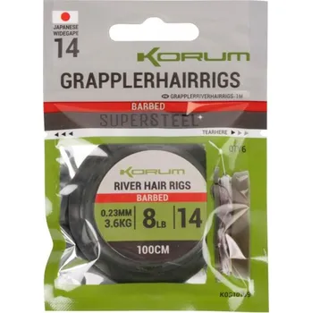 6ks - Hotové Návazce Korum River Grappler Hair Rigs 1m Barbed Velikost 14 0,23mm/8lb