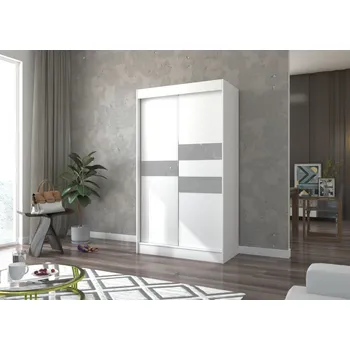 Šatní skříň Šatní skříň s posuvnými dveřmi Batia - 120 cm Barva: Bílá + Šedý Lacobel