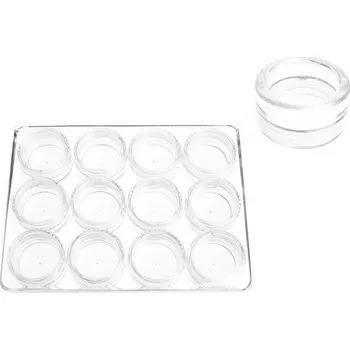 Umělé nehty Prázdný kelímek na zdobení čirý 12ks (celé plato včetně krabičky) 3ml