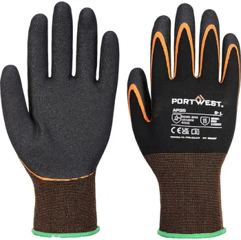Pracovní rukavice PORTWEST AP35 GRIP 15 / Nitrilové rukavice s dvojitou dlaní - černá/oranžová XL