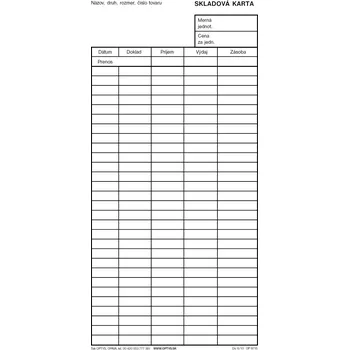 Tiskopis Skladová karta, Slovensko