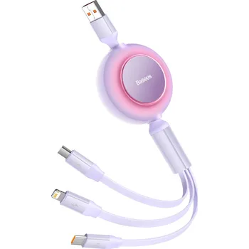 Datový kabel Baseus Bright Mirror II USB kabel 3v1 Micro USB/ USB-C/ Apple Lightning/ 1,1m/66W fialový