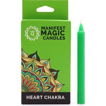Ancient Wisdom Manifest Magic Candles Zelené 4. Srdeční čakra, balení 12 ks