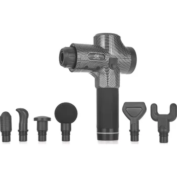 Masážní přístroj Vibrační masážní pistole + 6 hlav, 2.400 mAh, výkon 100 W, černá, GEKO