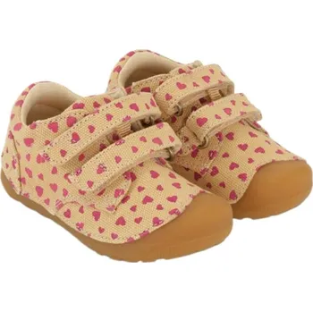 BUNDGAARD BAREFOOT dětská celoroční obuv - Petit Strap Canvas Beige Hearts Velikost: 25