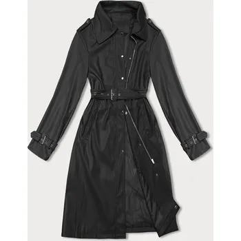 Dámský kabát Volný černý dámský kabát z ekologické kůže J Style (11Z8101) odstíny černé XL (42)