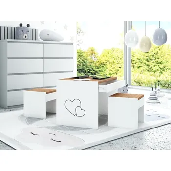 Dětský pokoj Stůl se šuplíkem a dvě židle - srdce / dřevo