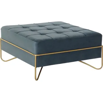 Stolička Taburet DKD Home Decor Modrá Polyester Pěna Kov Zlatá Dřevo MDF (80 x 80 x 47 cm)