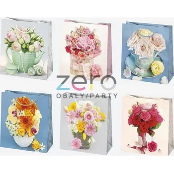 Dárková taška Taška papírová dárková 15,5x15,5x8 cm (lak) - květiny ve váze (mix)