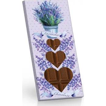 Čokoláda Selllot, s.r.o., K Hájům 34, 155 00 Praha 5 - Vyrobeno v EU Hořká čokoláda 60% 100g - LEVANDULE (výřez srdíčka)