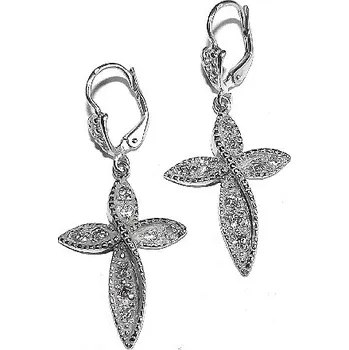 Náušnice Stříbrné náušnice kříž čiré zirkony - NK15/kříž (Stříbrné visací náušnice kříže s čirými zirkony)