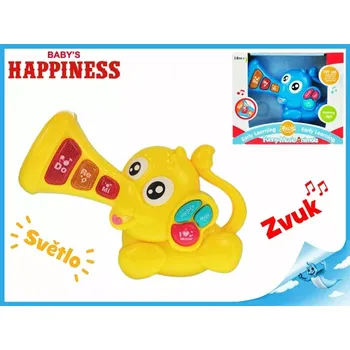 Slon 23x15cm na baterie se světlem a zvukem Baby's Happiness - žlutý