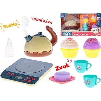 Dětská kuchyňka Mikro Trading Konvice na čaj s indukčním vařičem na baterie se světlem a zvukem s doplňky v krabičce