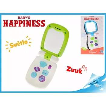 Hračka pro nejmenší Telefon 17x6,5cm se zrcátkem na baterie se světlem a zvukem Baby´s Happiness 12 m+ v krabičce