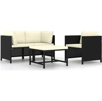 Zahradní pohovka Petrashop 4dílná zahradní sedací souprava s poduškami černá polyratan Černý313518