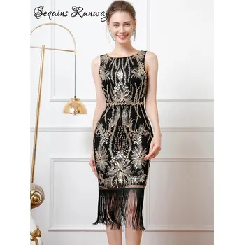 Dámské šaty Dlouhé večerní šaty Sequins SQ761 Barva: Černo-Zlatá, Velikost: XS