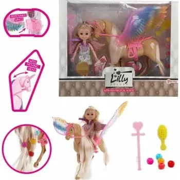 Panenka Panenka Lilly s jednorožcem česacím plast 25cm s křídly s doplňky v krabici 30x24x7cm