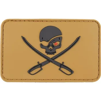 Nášivka MFH 3D nášivka na suchý zips lebka s mečem, coyote tan