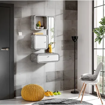 Předsíňová stěna ImportWorld Předsíňová stěna Sally III, beton/bílý lesk