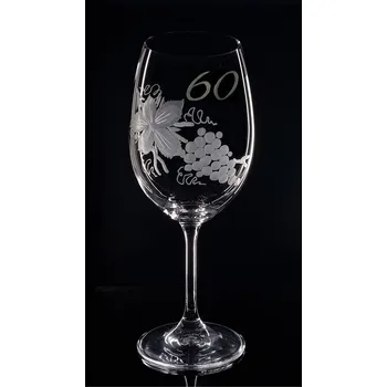 Sklenice Sklenka k 60 narozeninám s vinným hroznem - ručně ryté (broušené), dárková krabička
