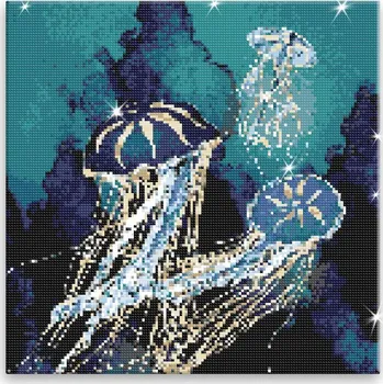 Diamantové malování Diamantové malování - Zlatě zářící medúzy - 40x40 cm, bez dřevěného rámu - CZ výroba