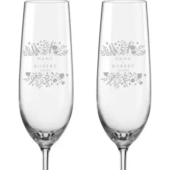 Sklenice Svatební květinové skleničky na sekt, 2 ks (Do poznámky v nákupním košíku napište jména novomanželů a datum svatby)
