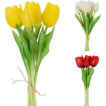 umělá květina Květinový svazek, TULIPÁNY, tři barvy, mix, 28 cm, 5ks/svazek