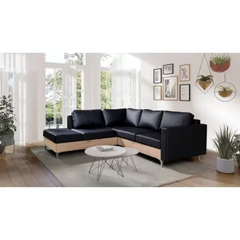 Nábytek Rohová sedačka Nemezy Wood, Barva: ekokůže Soft 011 (černá), Strana: levá, Barva nožiček:: dub artisan MIRJAN 5902928137293