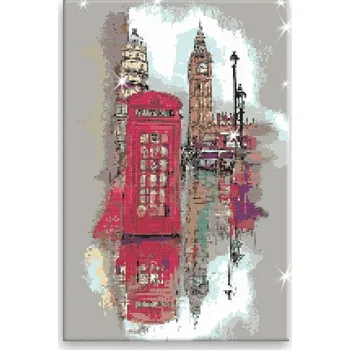 Diamantové malování Diamantové malování - Londýn v louži - 40x60 cm, bez dřevěného rámu - CZ výroba