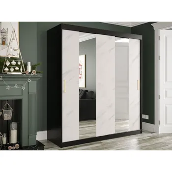 Šatní skříň Posuvná skříň Nonnus 180 Pole, Úložný prostor: ne, Barva: černá matná / bílá mramor MIRJAN 5903211109485