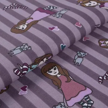 Bavlněné plátno fialové pruhy, holčičky, š.145