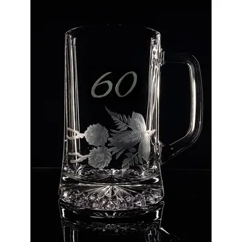Sklenice Půllitr s chmelem k 60 narozeninám - ručně ryté (broušené)