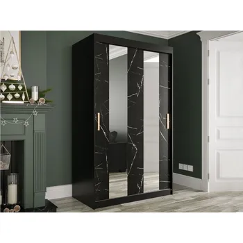Šatní skříň Šatní skříň so zrkadlem Nonnus 120 Pole, Úložný prostor: ne, Barva: černá matná / černá mramor MIRJAN 5903211109393