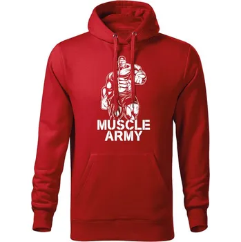 Pánská mikina DRAGOWA pánská mikina s kapucí muscle army man, červená 320g / m2