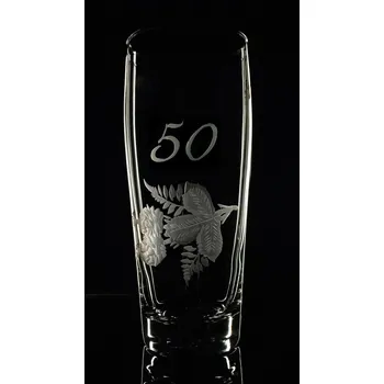 Sklenice Půllitr, štuc k 50 narozeninám - ručně ryté (broušené), dárková krabička