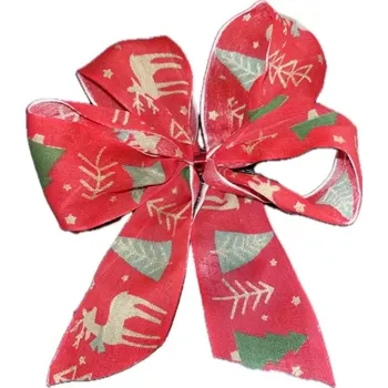 Stuha Vánoční látková mašle RED DEER ručně vázaná, velikost střední 10 x 12cm (Ručně vázaná, vánoční, látková mašle)