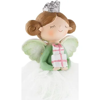 Vánoční dekorace Anděl 16cm zelený se svítícími křídly