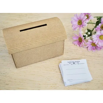 Svatební dekorace Svatba-eshop Set truhlička přírodní a 50 ks kartiček Vzácná rada - zábava pro svatební hosty