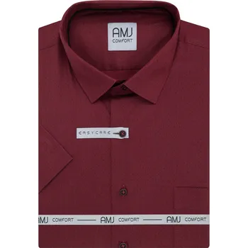 Pánské oblečení Pánská košile AMJ bavlněná, vínová černé puntíky a křížky VKSBR1356, krátký rukáv, slim-fit, vel. 43