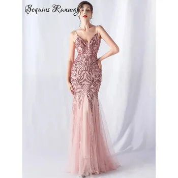 Dámské šaty Maxi plesové šaty Sequins SQ682 Barva: Růžová, Velikost: 2XL