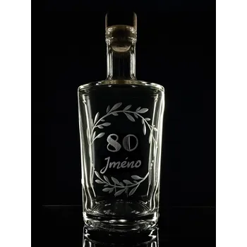 Lahev na slivovici 0,7l k 80-tinám s vlastním jménem - ručně ryté (broušené), dárková krabička, možnost jména na přání