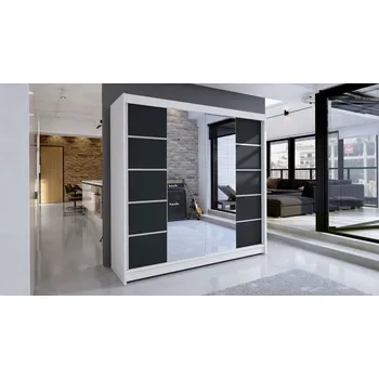 Šatní skříň Posuvná skříň Bar V, Barva: bílá / černá, Osvětlení: bez osvětlení MIRJAN 5902928739459