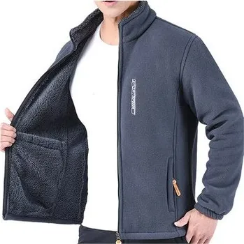 Pánský zimní kabát Fleecová pánská bunda Polartec velvet s teplou podšívkou Barva: Šedá, Velikost: 4XL