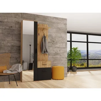 Předsíňová stěna Předsíňová sestava Tybury, Barva: wotan / černý, Zrcadlo: ano MIRJAN 5903211066511