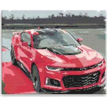 Diamantové malování Diamantové malování - Červený Chevrolet - 50x40 cm, bez dřevěného rámu - CZ výroba
